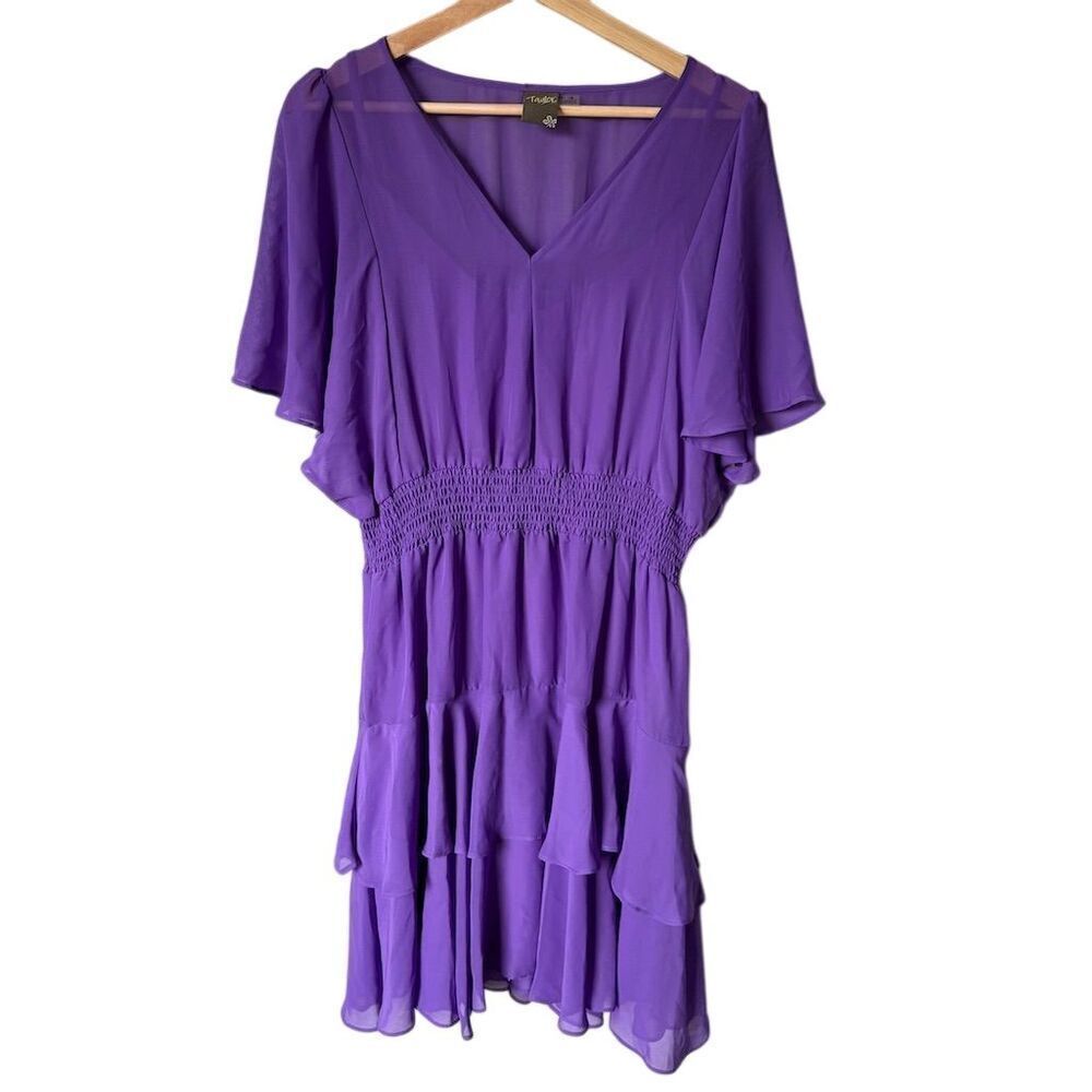 Taylor Women's Purple V-Neck Ruffle Hem Dress Size 16 Casual